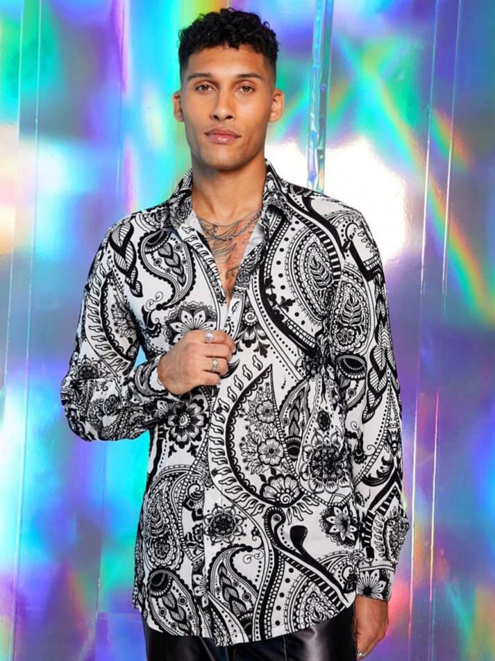 Uptown Funky ModaGents Men's Floral Print Long Sleeve Button Up Casual Woven Autumn Shirt